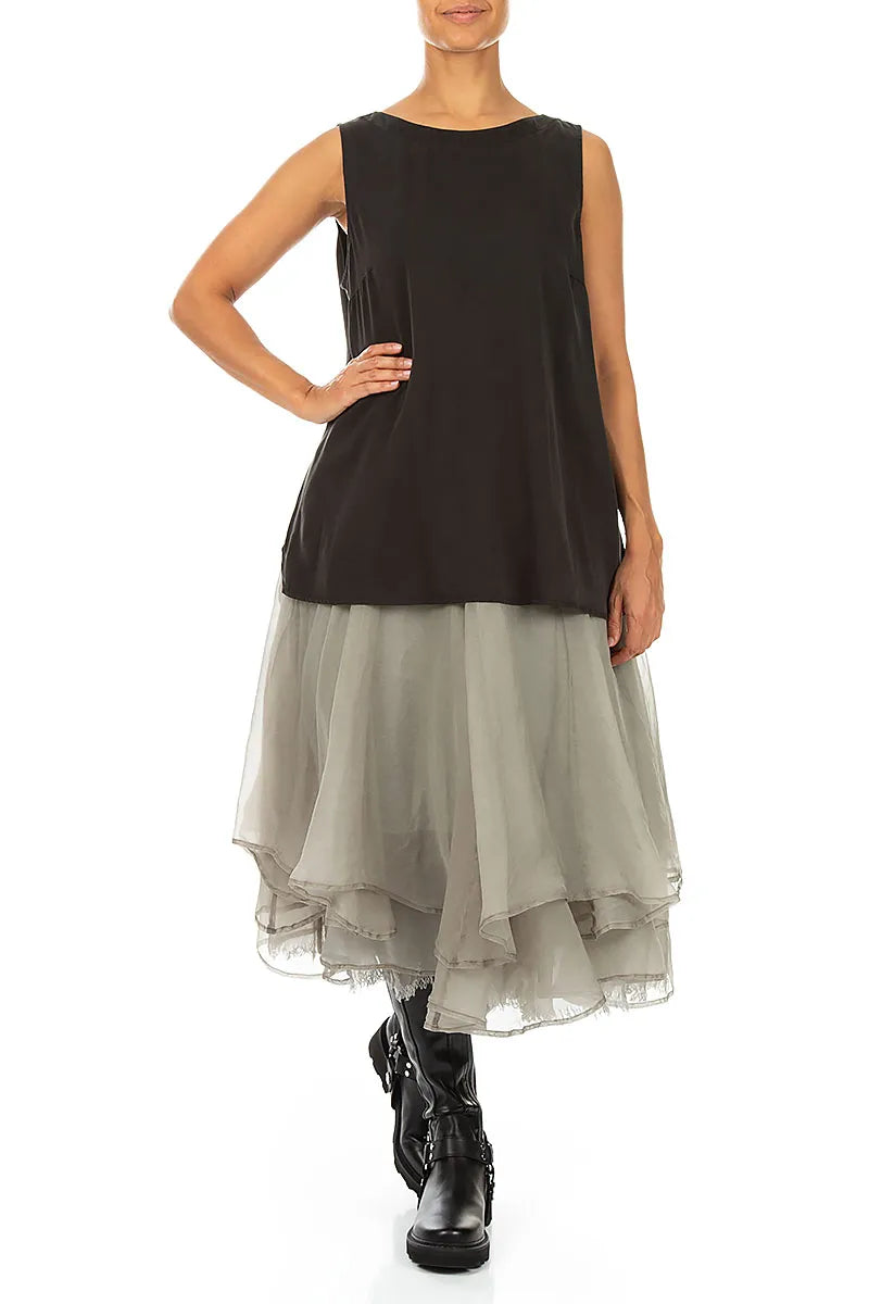 Sleeveless Longer Back Black Silk Top 4