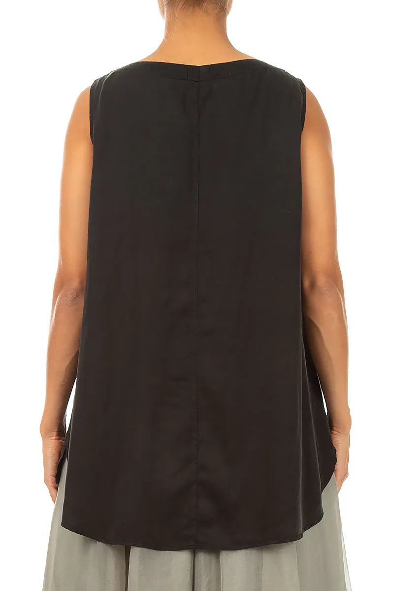 Sleeveless Longer Back Black Silk Top