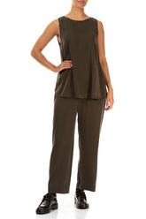 Sleeveless Longer Back Forest Brown Silk Top 4