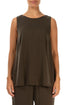Sleeveless Longer Back Forest Brown Silk Top 1