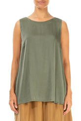Sleeveless Longer Back Forest Mist Silk Top 1
