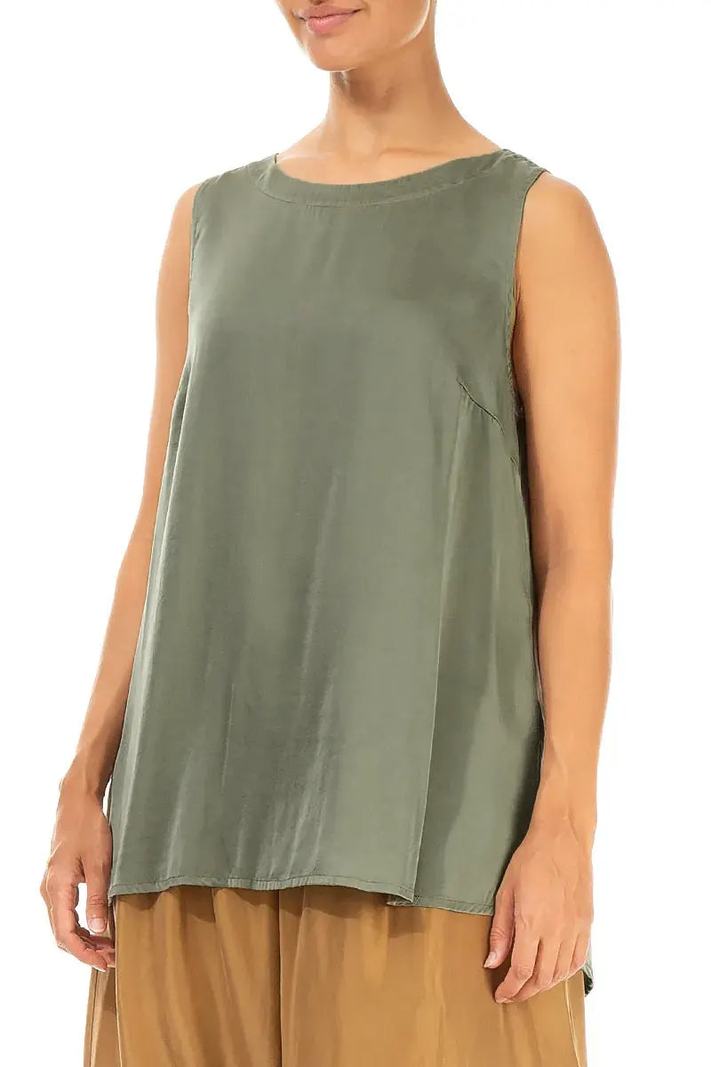 Sleeveless Longer Back Forest Mist Silk Top 3