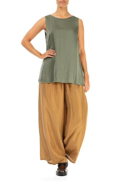 Sleeveless Longer Back Forest Mist Silk Top 4