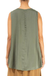 Sleeveless Longer Back Forest Mist Silk Top 2