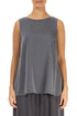 Sleeveless Longer Back Grey Silver Silk Top 1
