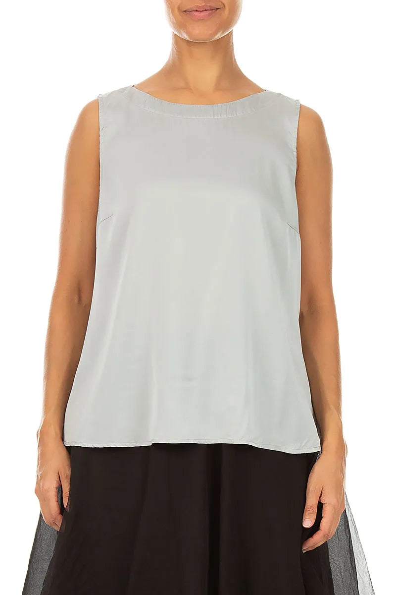 Sleeveless Longer Back Olive Grey Silk Top