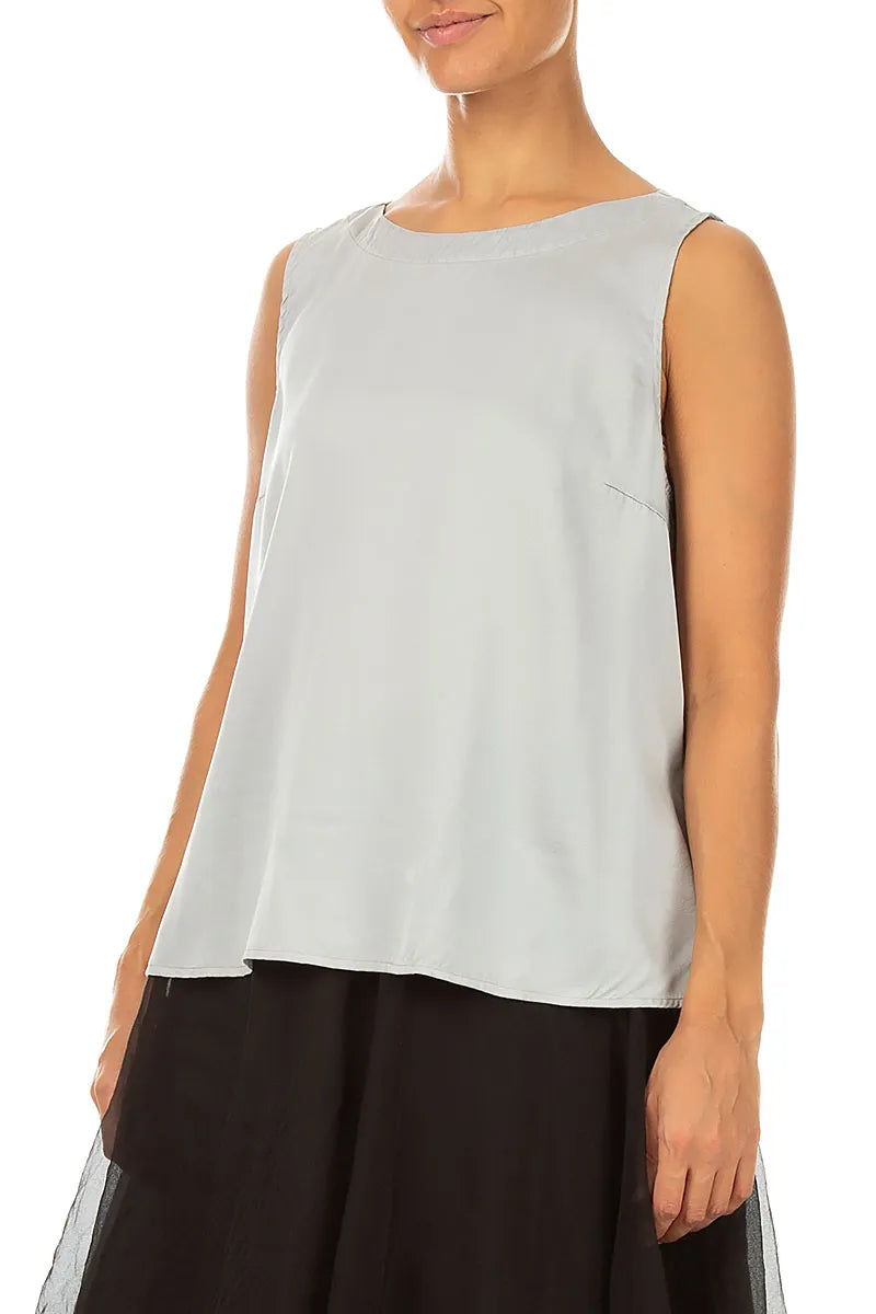Sleeveless Longer Back Olive Grey Silk Top