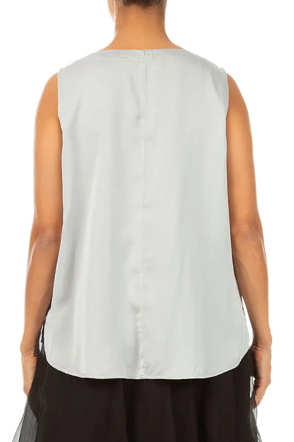 Sleeveless Longer Back Olive Grey Silk Top