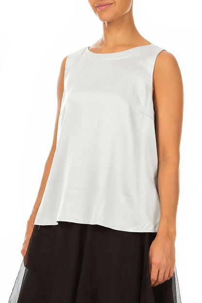 Sleeveless Longer Back Pearl Grey Silk Top 3