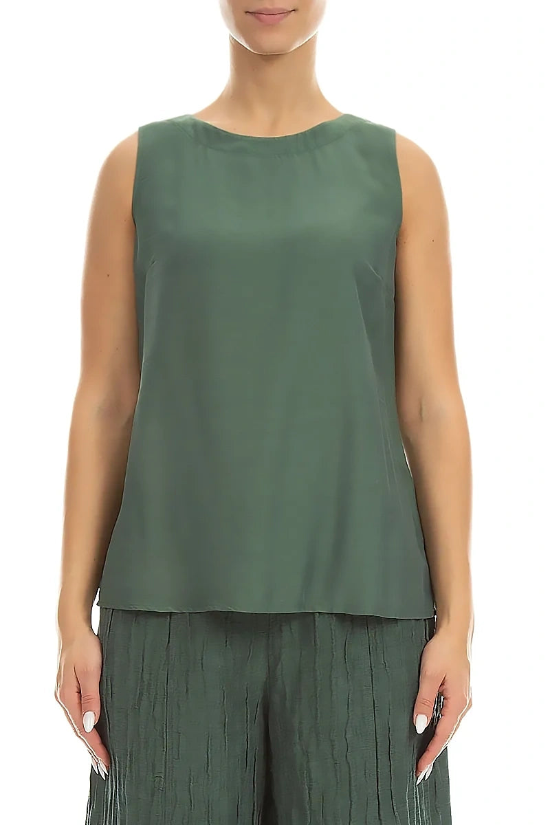Sleeveless Longer Back Sage Silk Bamboo Top
