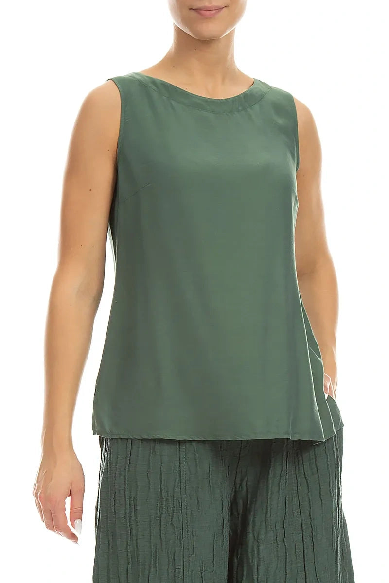 Sleeveless Longer Back Sage Silk Bamboo Top