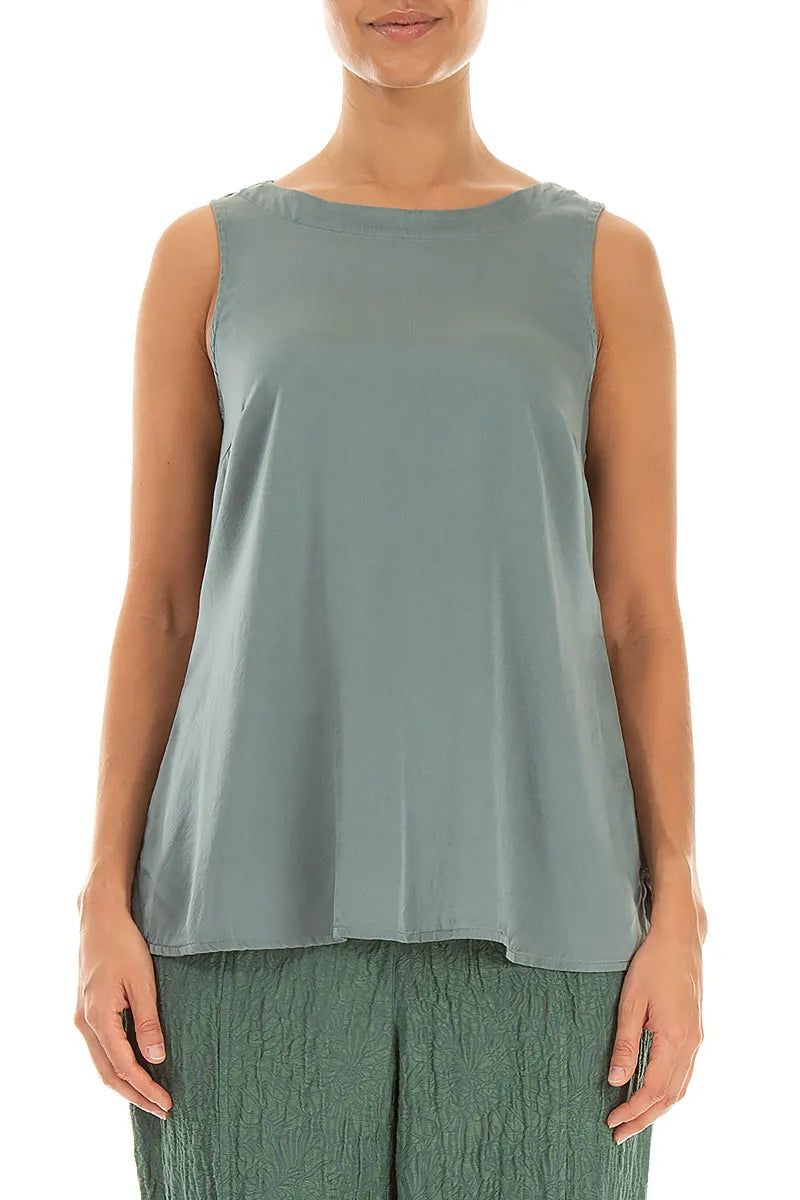Sleeveless Longer Back Sage Silk Top