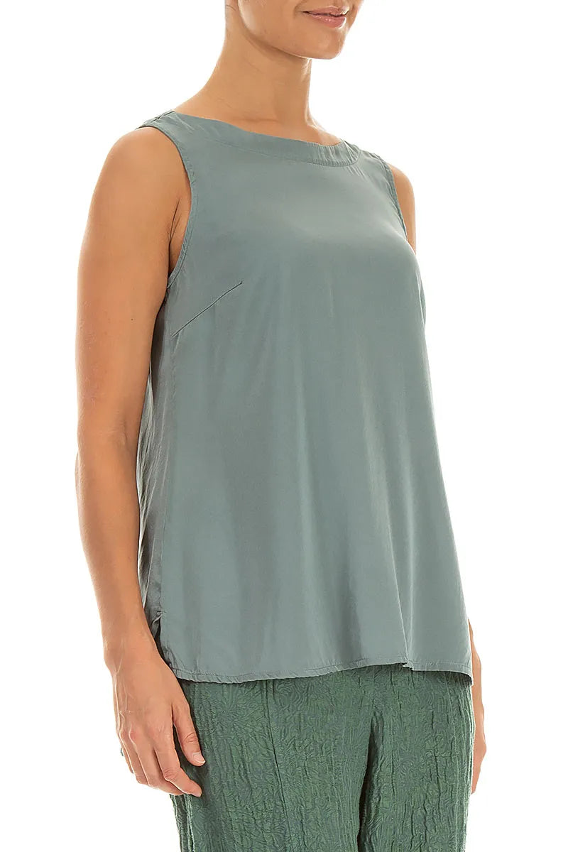 Sleeveless Longer Back Sage Silk Top