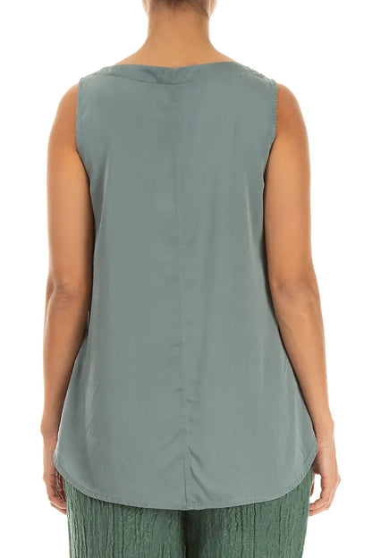 Sleeveless Longer Back Sage Silk Top