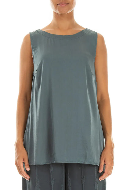 Sleeveless Longer Back Slate Silk Top 1