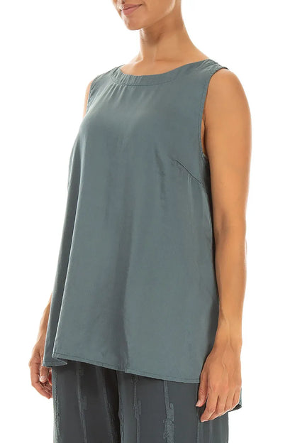 Sleeveless Longer Back Slate Silk Top 3
