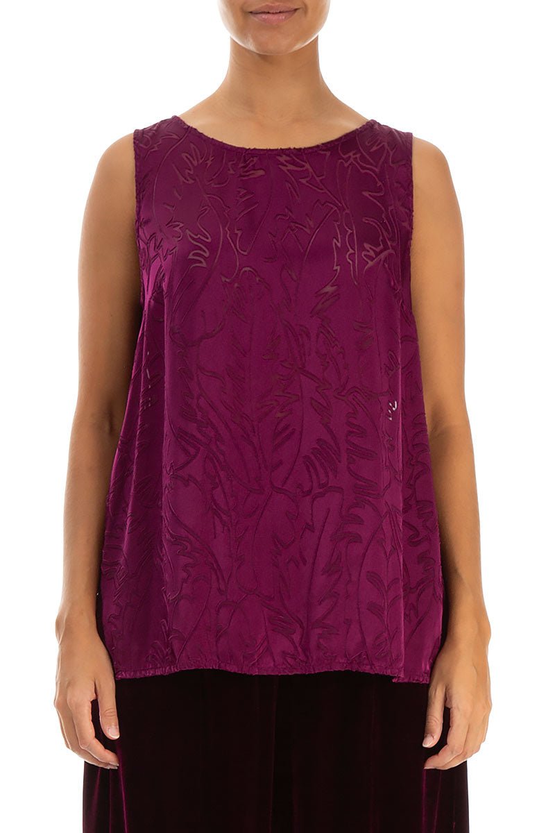 Sleeveless Magenta Devoré Feather Silk Top