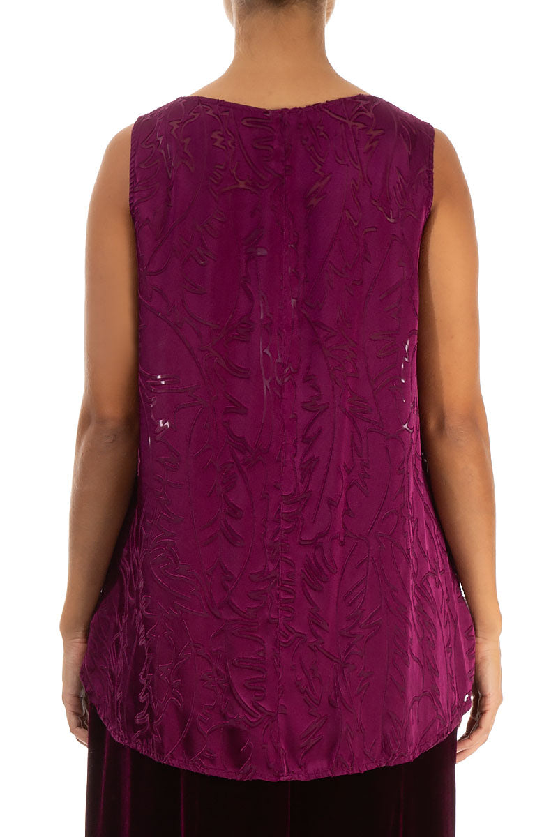 Sleeveless Magenta Devoré Feather Silk Top