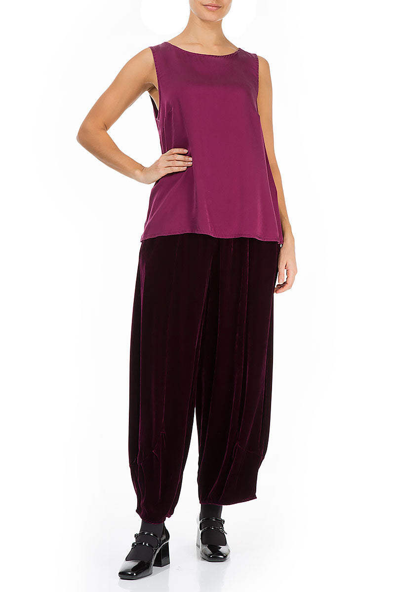 Sleeveless Magenta Silk Top