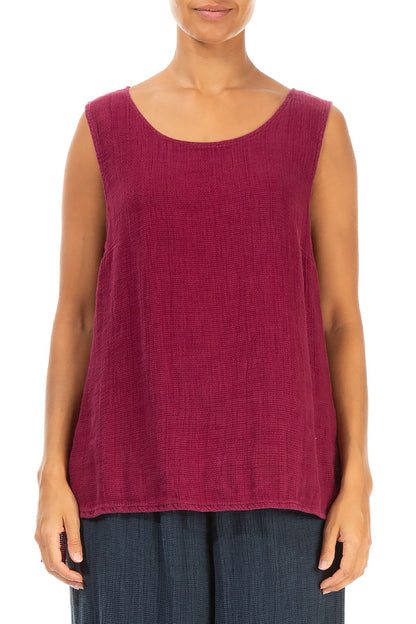 Sleeveless Magenta Textured Linen Top