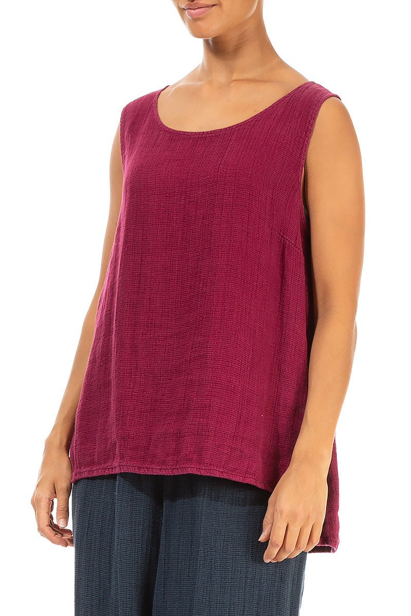 Sleeveless Magenta Textured Linen Top