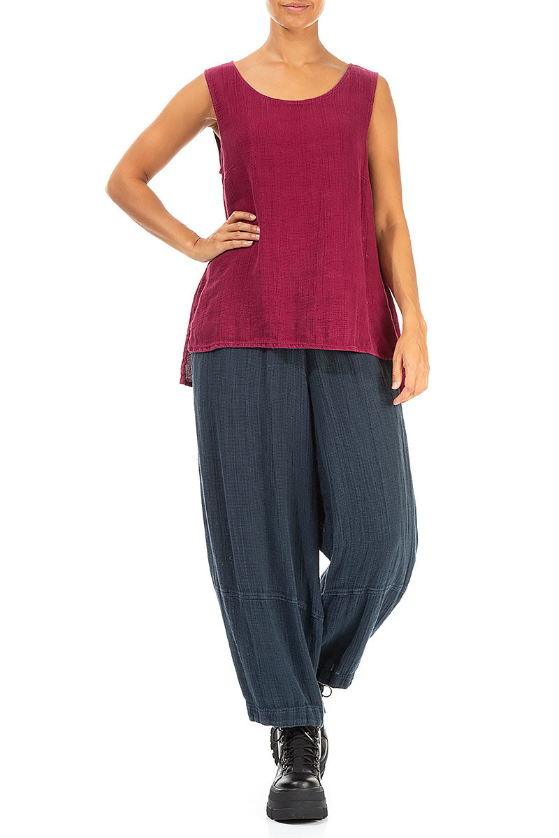 Sleeveless Magenta Textured Linen Top