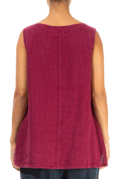 Sleeveless Magenta Textured Linen Top