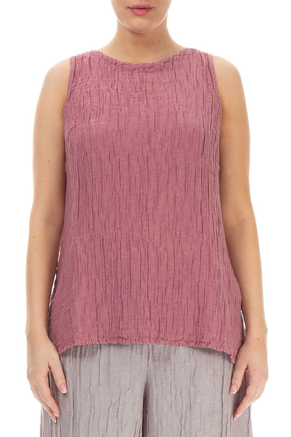 Sleeveless Mauve Taupe Crinkled Silk Top 1