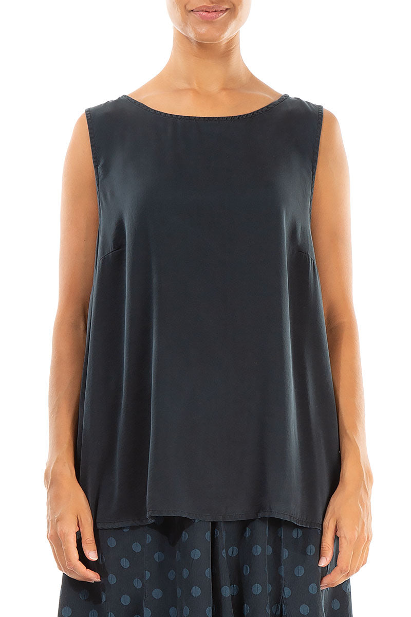 Sleeveless Midnight Blue Silk Top