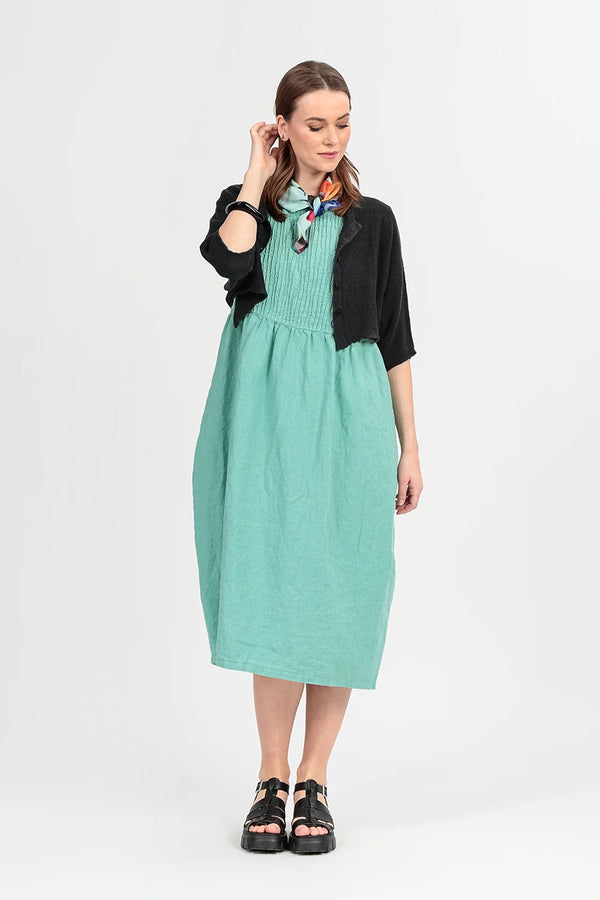Sleeveless Mint Pintuck Linen Dress 1
