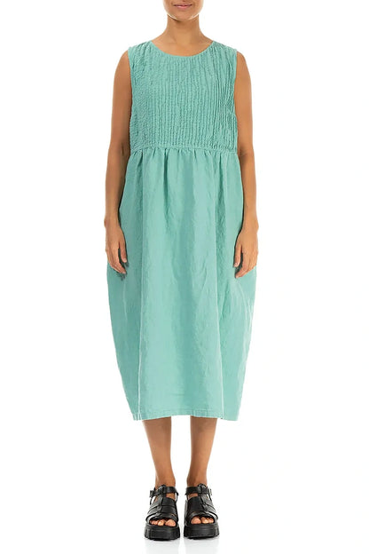 Sleeveless Mint Pintuck Linen Dress