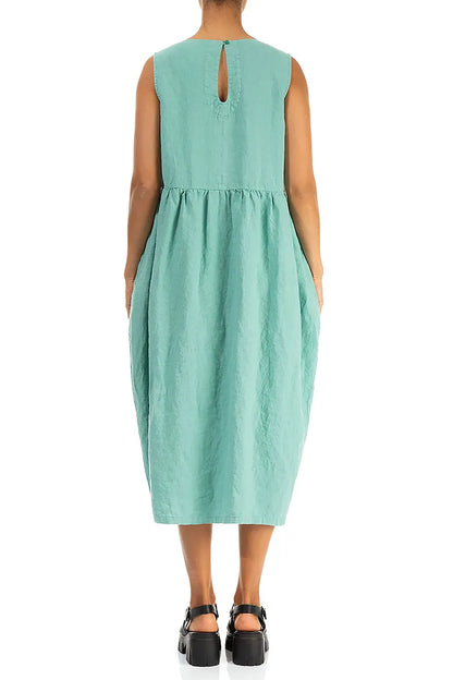 Sleeveless Mint Pintuck Linen Dress