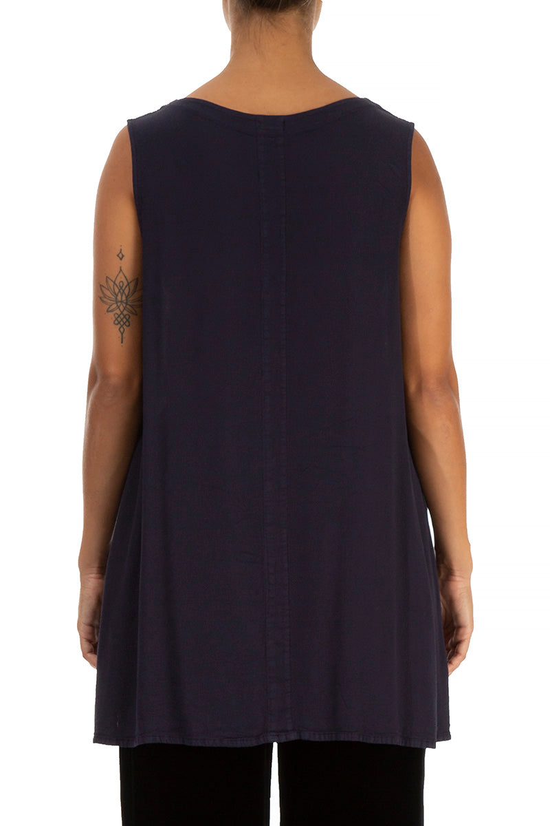 Sleeveless Navy Viscose Top