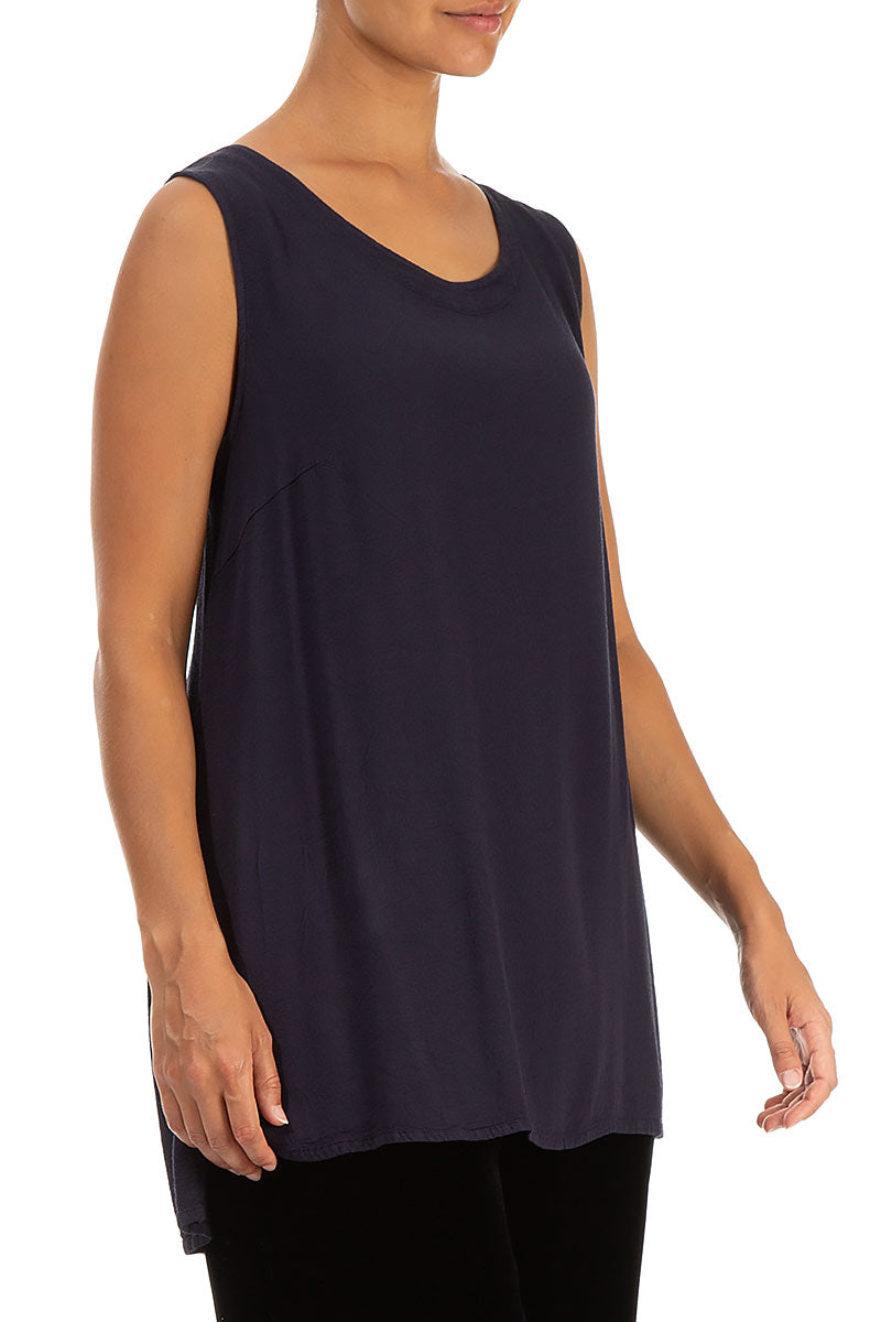 Sleeveless Navy Viscose Top