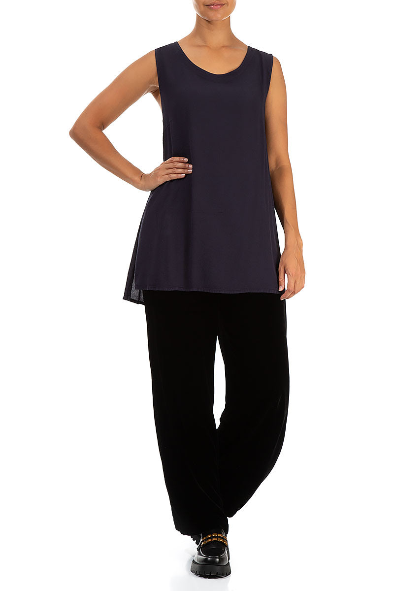 Sleeveless Navy Viscose Top