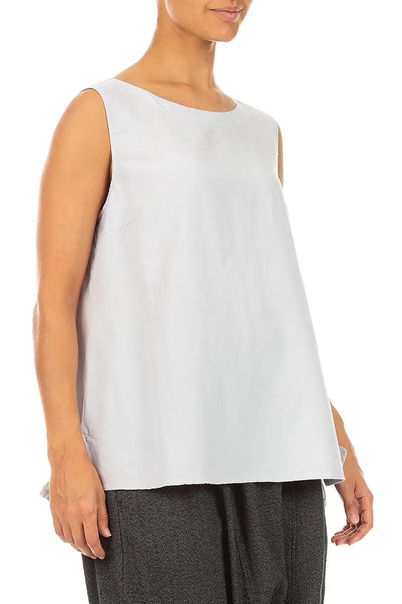 Sleeveless Pearl Grey Silk Cotton Blouse