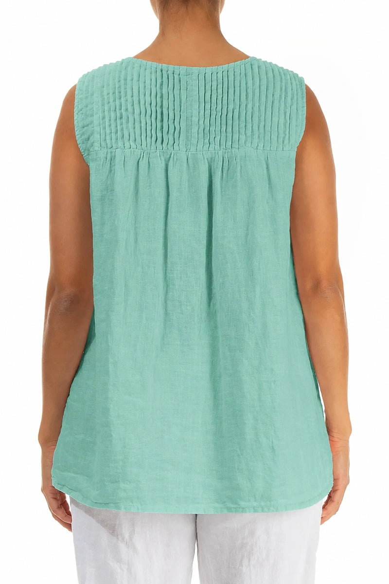 Sleeveless Pleated Mint Linen Top 2