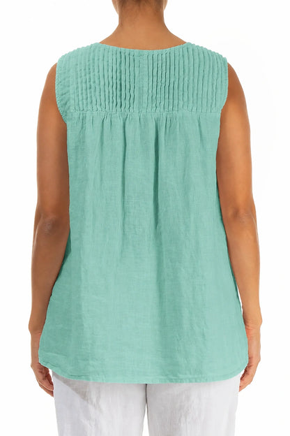 Sleeveless Pleated Mint Linen Top 2