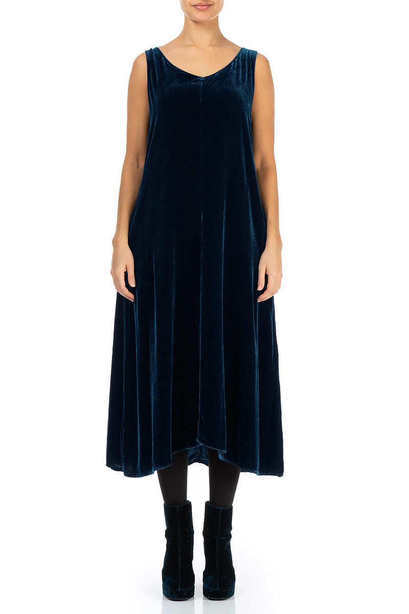 Sleeveless Royal Blue Silk Velvet Dress 1