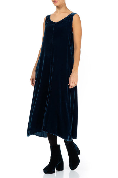 Sleeveless Royal Blue Silk Velvet Dress 3