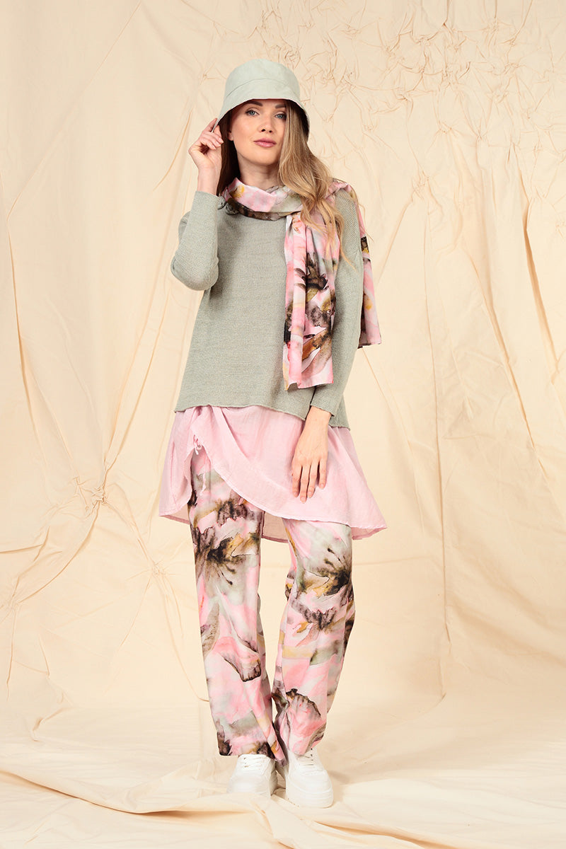 Sleeveless Ruched Side Powder Pink Silk Cotton Tunic 7