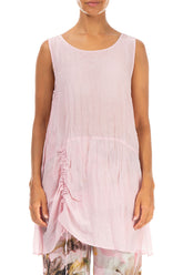 Sleeveless Ruched Side Powder Pink Silk Cotton Tunic 1