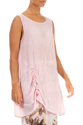 Sleeveless Ruched Side Powder Pink Silk Cotton Tunic 3