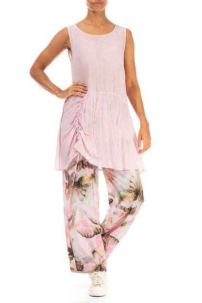 Sleeveless Ruched Side Powder Pink Silk Cotton Tunic 4