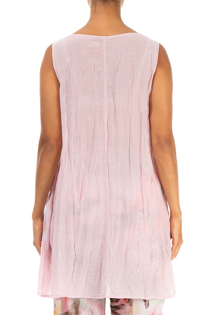 Sleeveless Ruched Side Powder Pink Silk Cotton Tunic 2