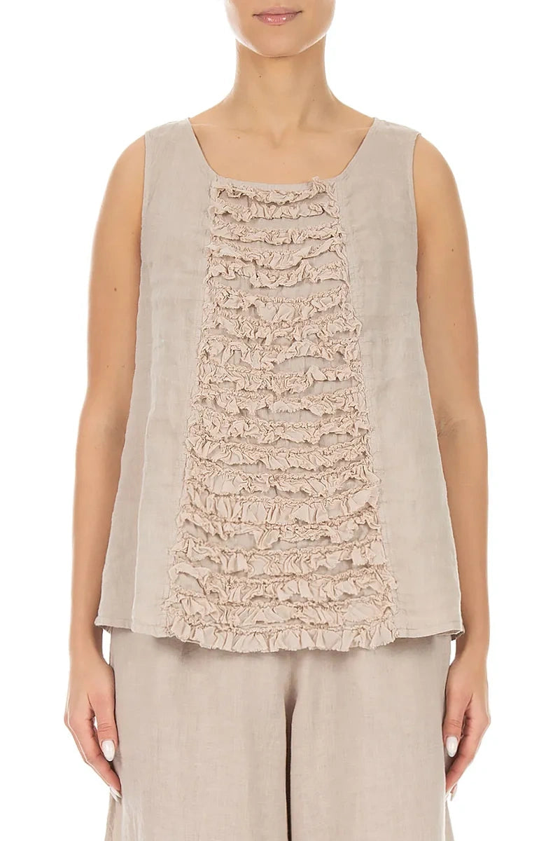 Sleeveless Ruffled Beige Linen Top 1