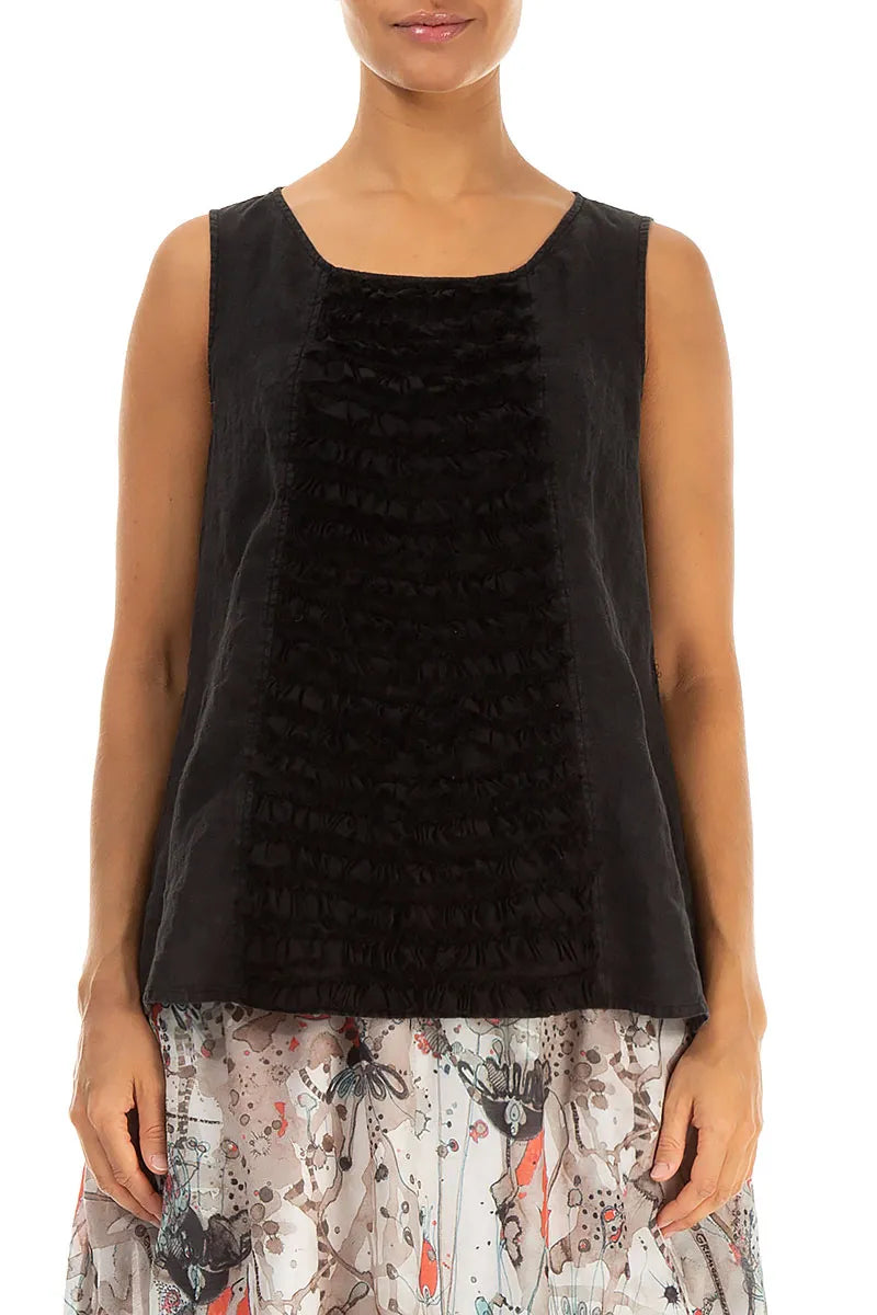 Sleeveless Ruffled Black Linen Top 2
