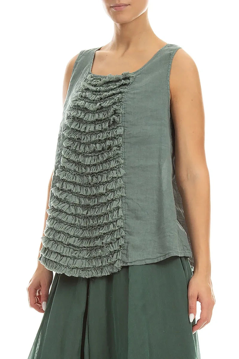 Sleeveless Ruffled Sage Linen Top 3