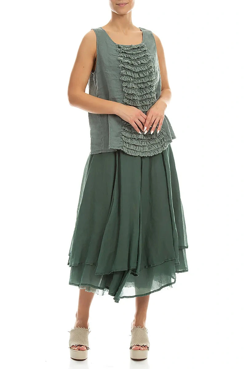 Sleeveless Ruffled Sage Linen Top 4