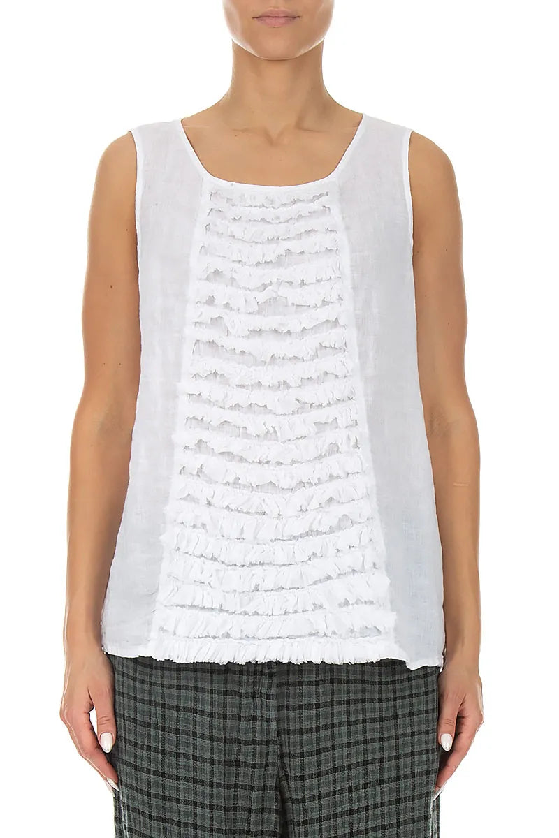 Sleeveless Ruffled White Linen Top